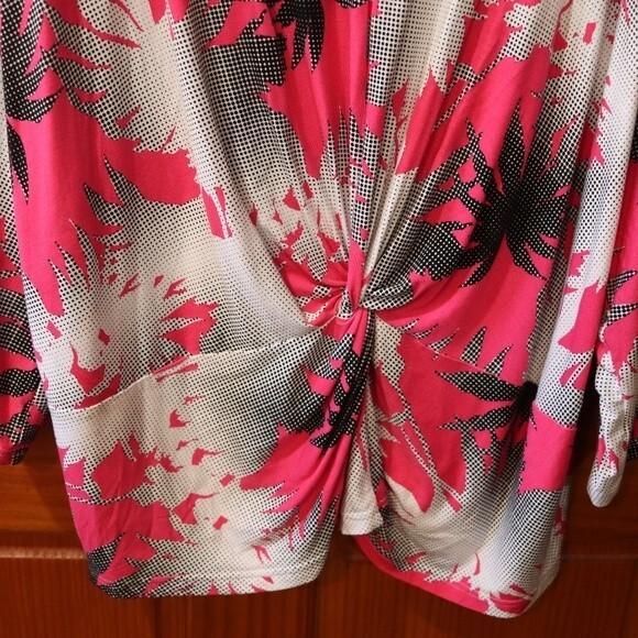 Tribal Plus Size 3X Tropical Tribal Print Twist Top | Doleman Sleeve Rayon - Picture 9 of 13